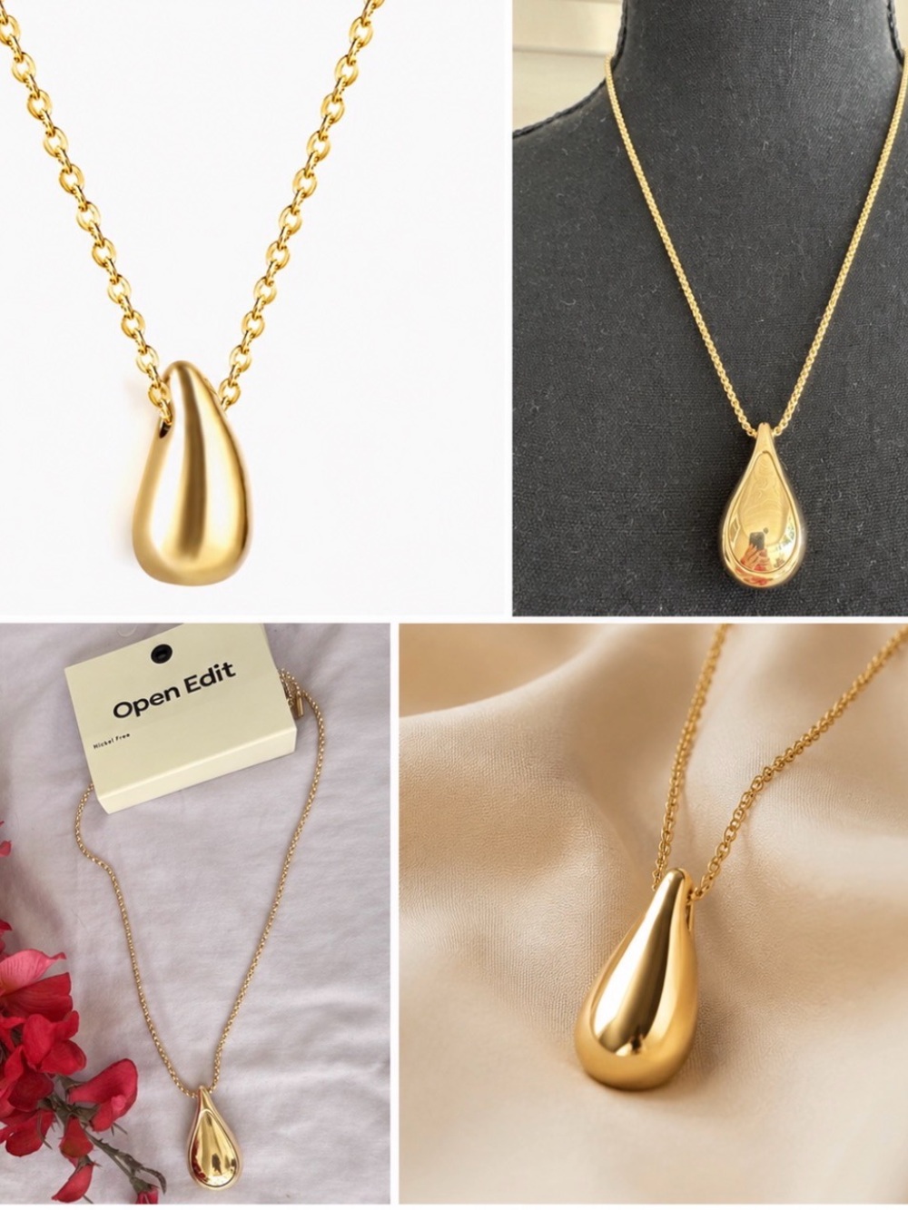 Open Edit Nordstrom Shiny Goldtone Teardrop Pendant 25" Nickel Free Necklace $30